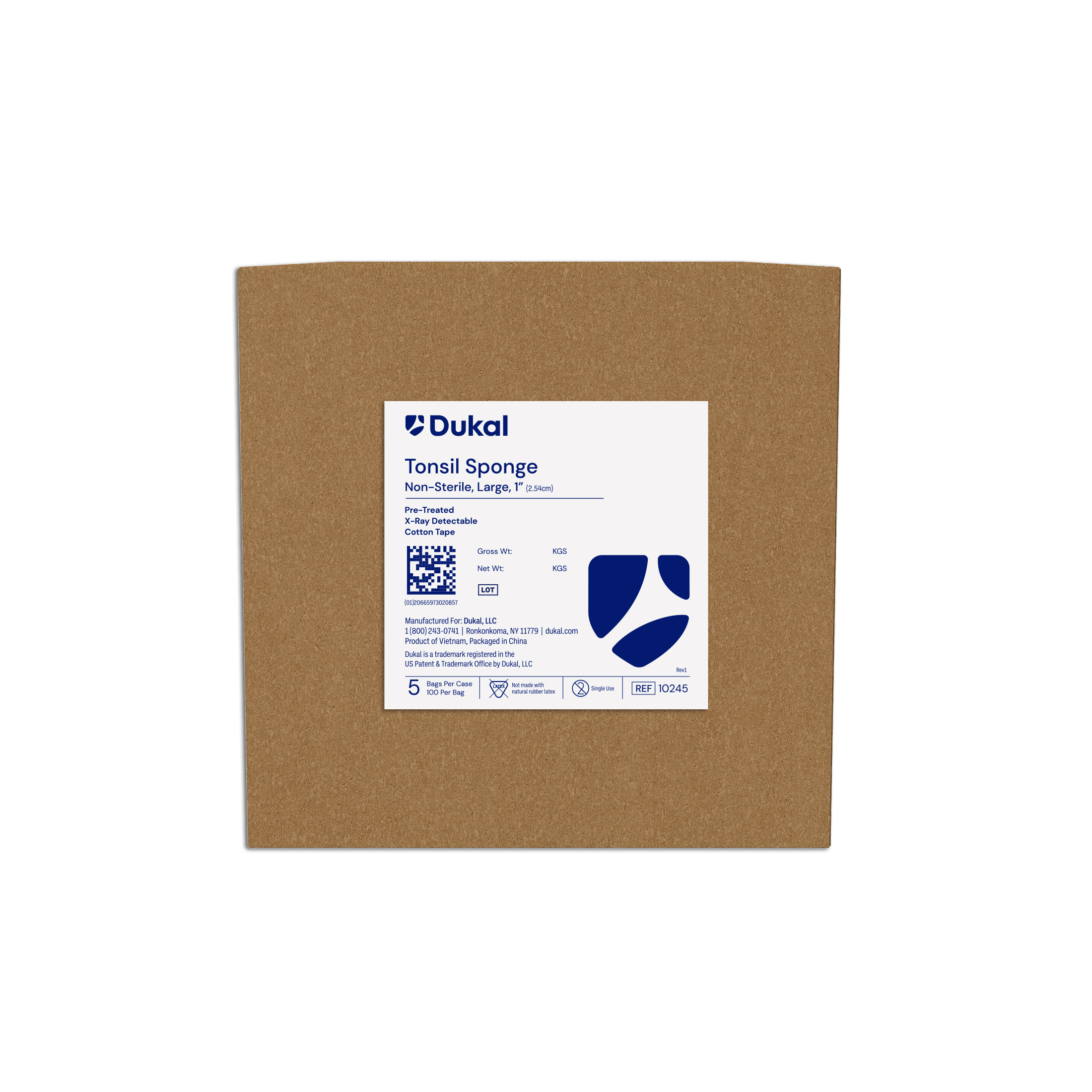 X-Ray Detectable Tonsil Sponges, Large, 1