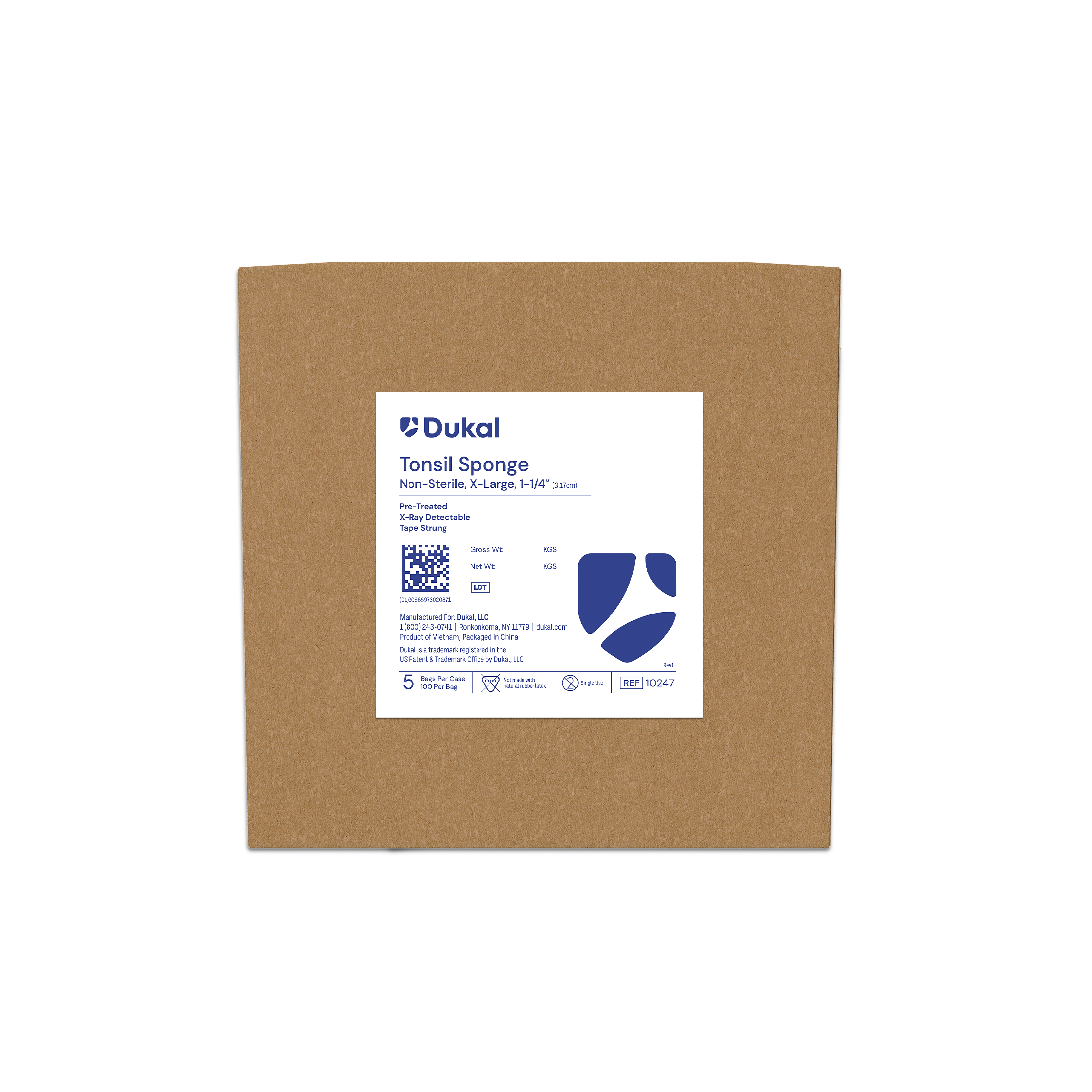 X-Ray Detectable Tonsil Sponges, X-Large, 1-1/4