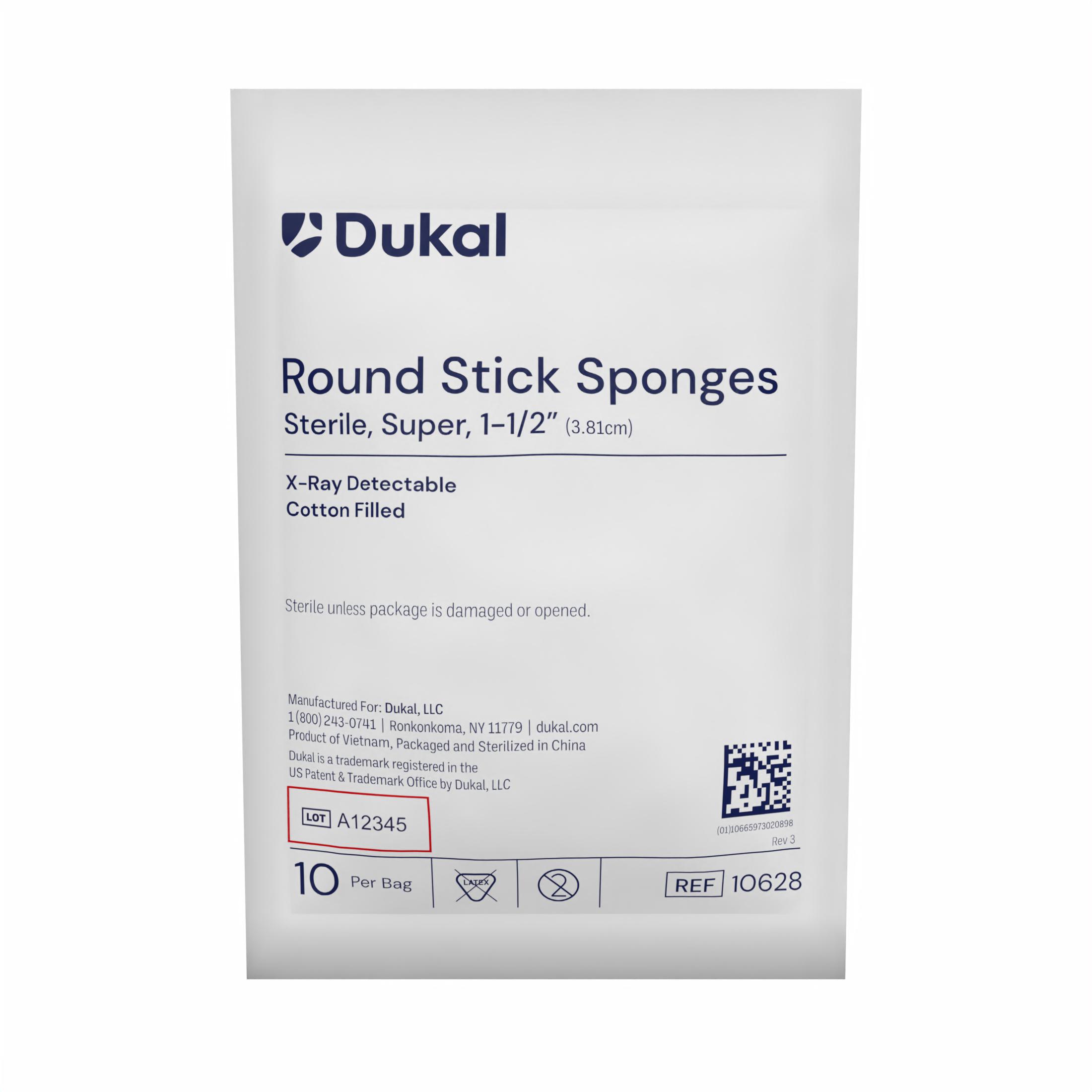 Sterile X-Ray Detectable Round Stick Sponges, 1-1/2