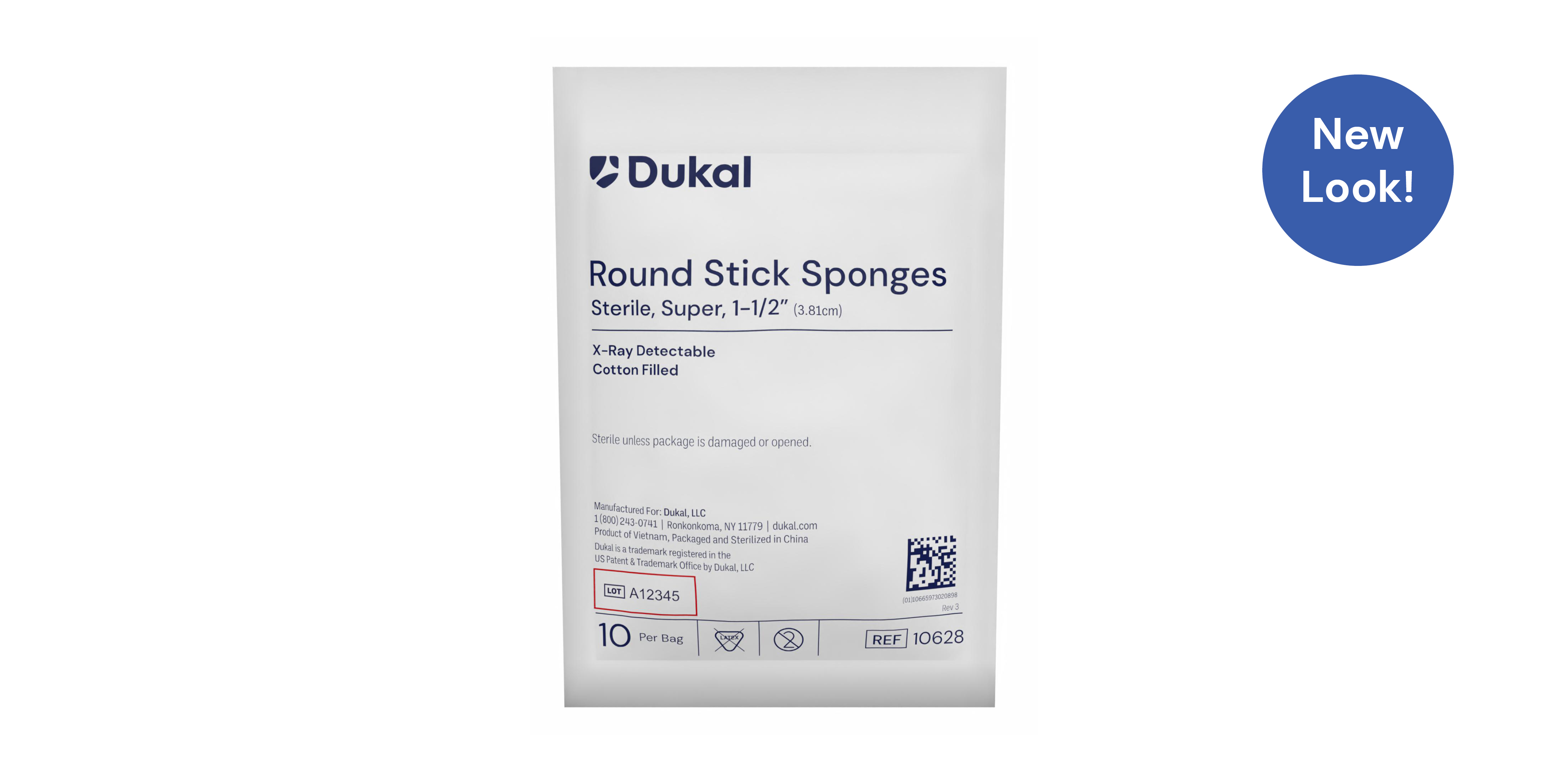 Sterile X-Ray Detectable Round Stick Sponges, 1-1/2