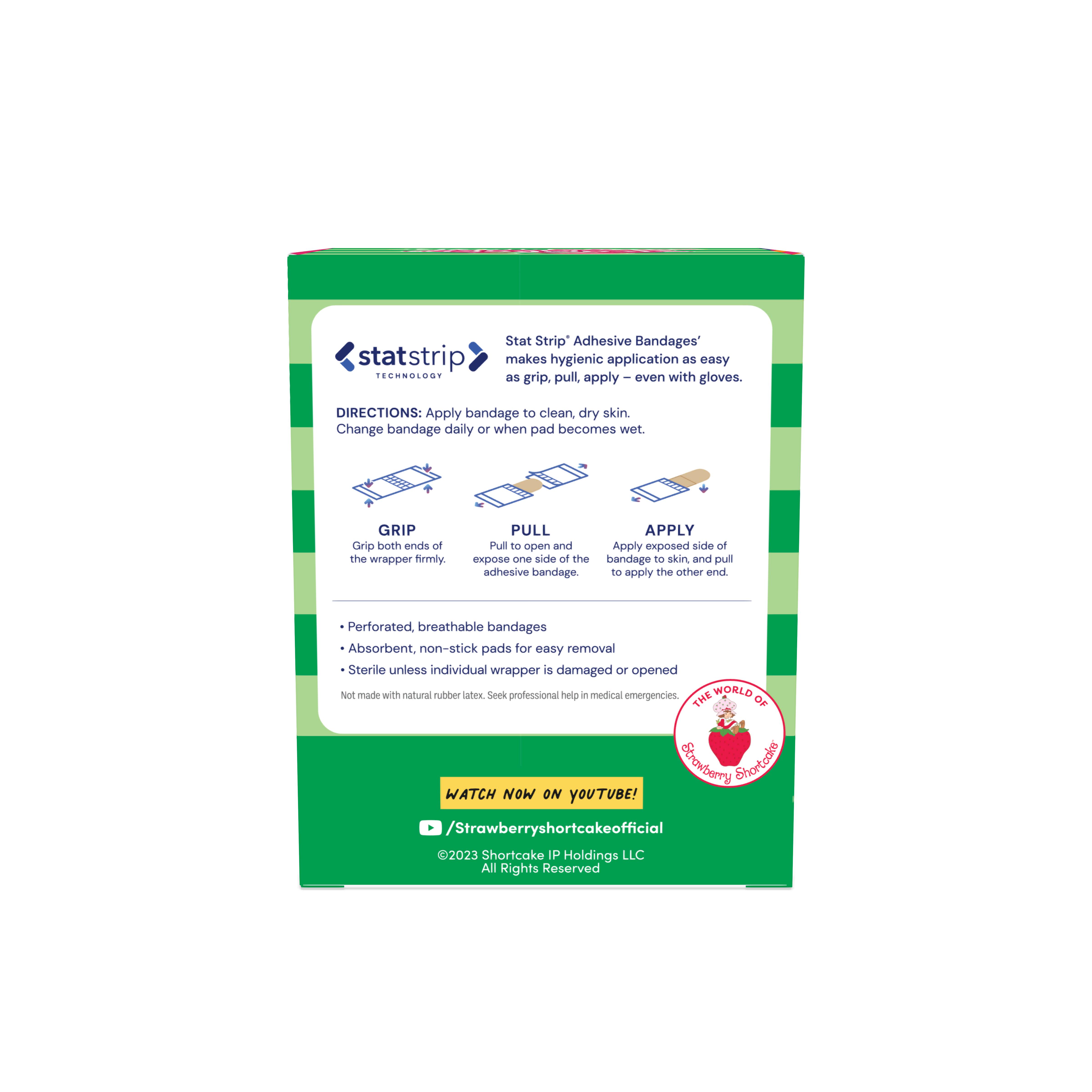 Sterile Strawberry Shortcake™ Adhesive Bandages with Stat Strip®, 3/4