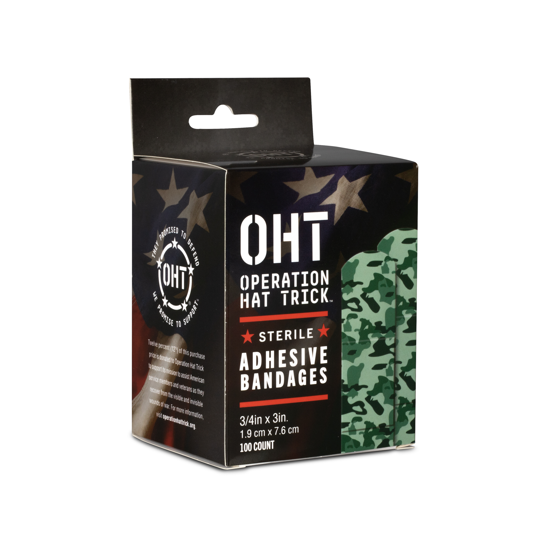 Sterile Operation Hat Trick™ Camouflage Adhesive Bandages with Stat Strip®, 3/4