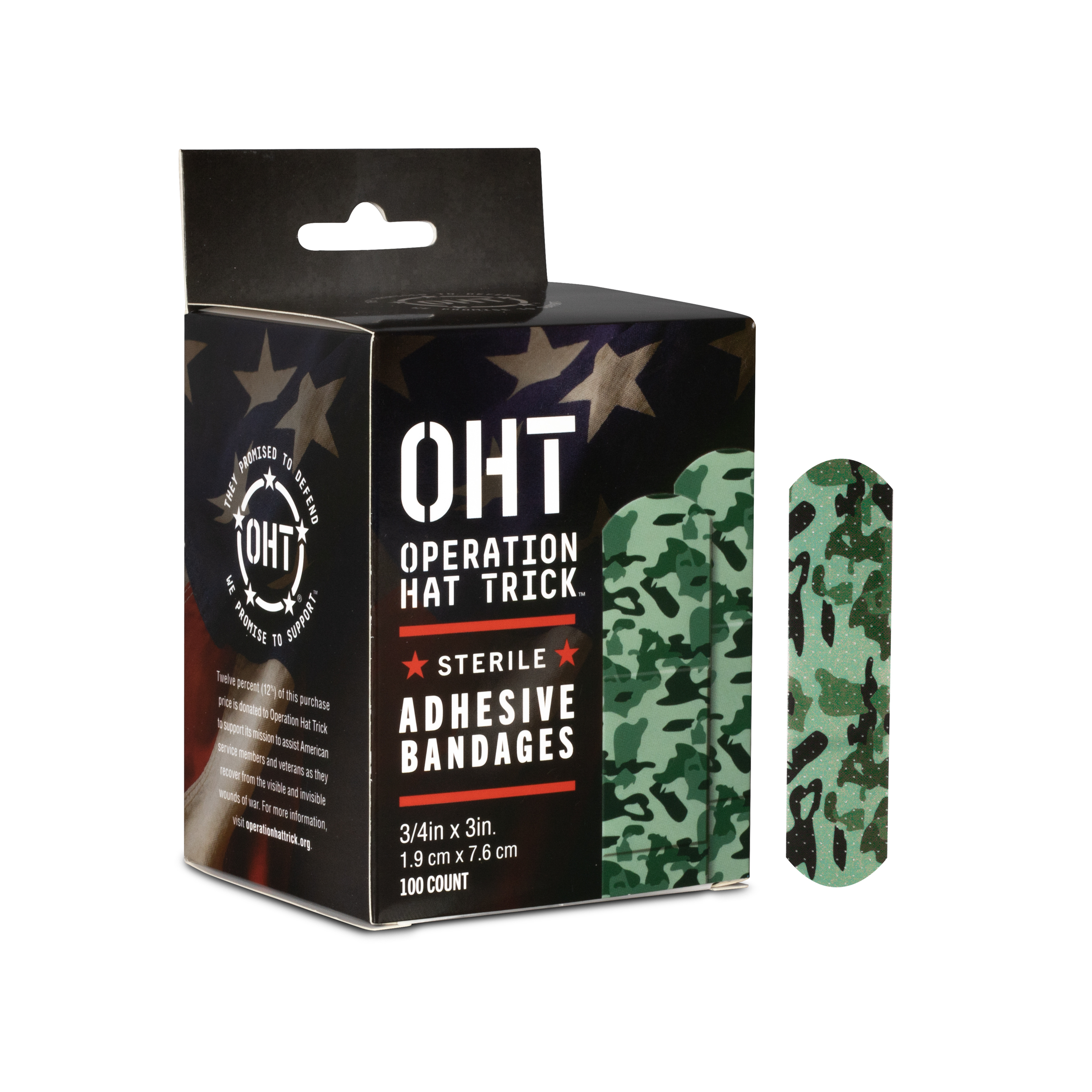 Sterile Operation Hat Trick™ Camouflage Adhesive Bandages with Stat Strip®, 3/4