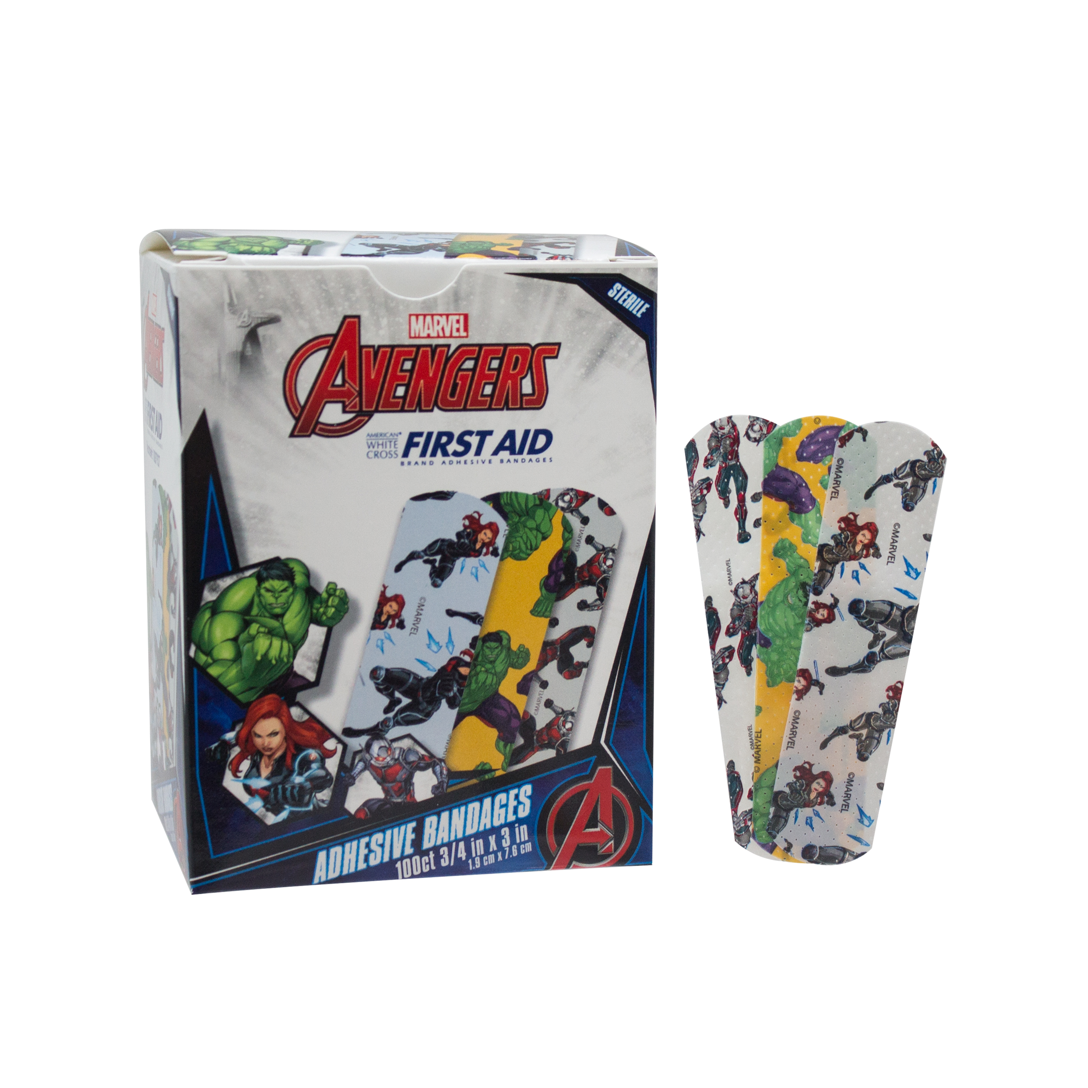 Sterile Avengers™ Hulk, Black Widow, Ant Man Adhesive Bandages with Stat Strip®, 3/4