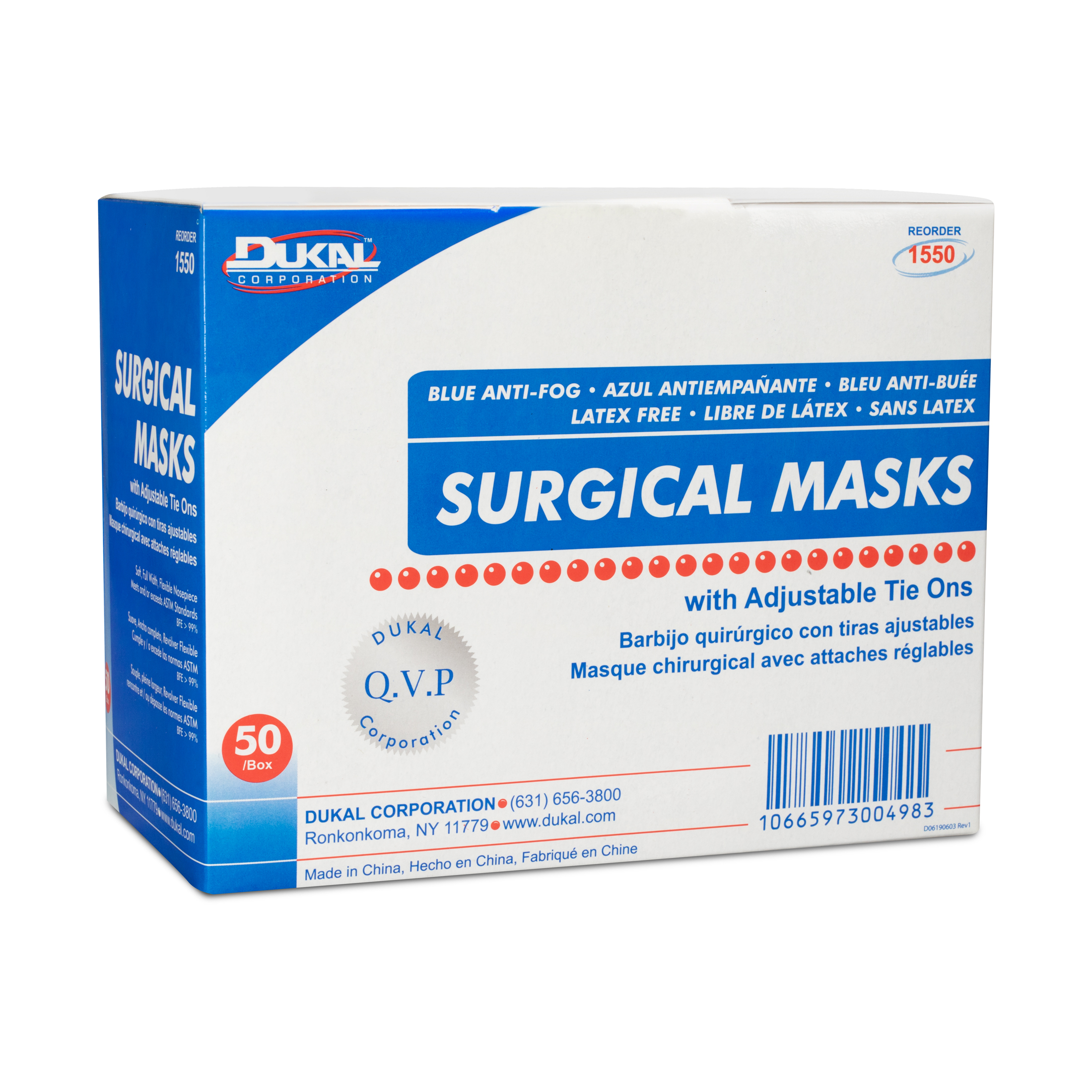 ASTM Level 1 Anti-Fog Surgical Mask with Tie-On, Blue