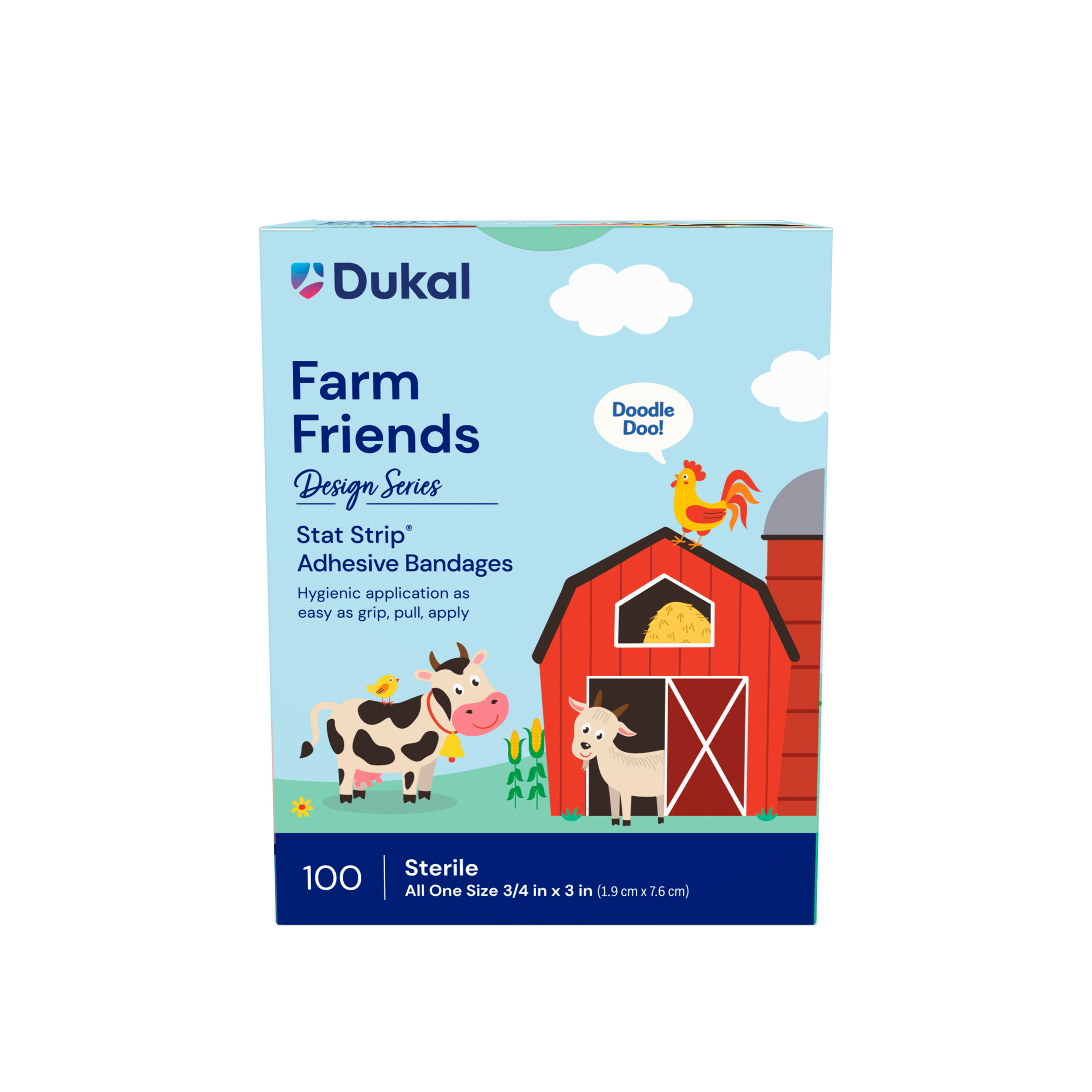 Sterile Design Series Farm Friends Adhesive Bandages with Stat Strip®, 3/4