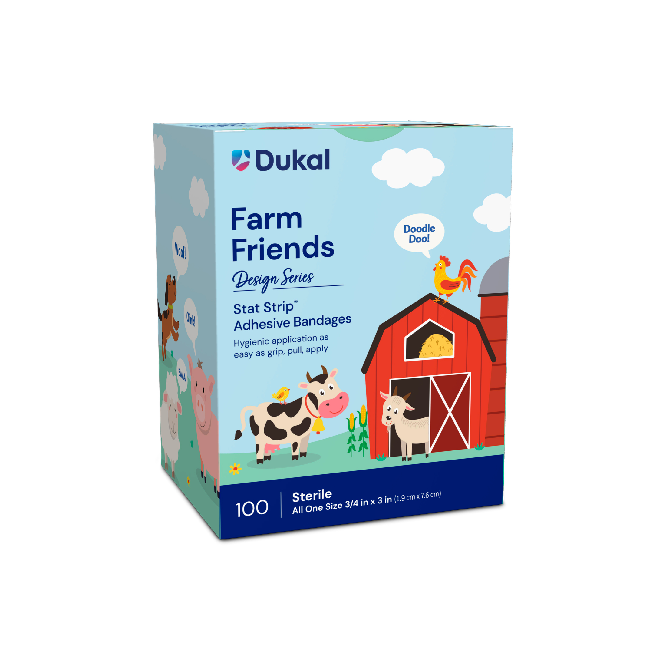 Sterile Design Series Farm Friends Adhesive Bandages with Stat Strip®, 3/4