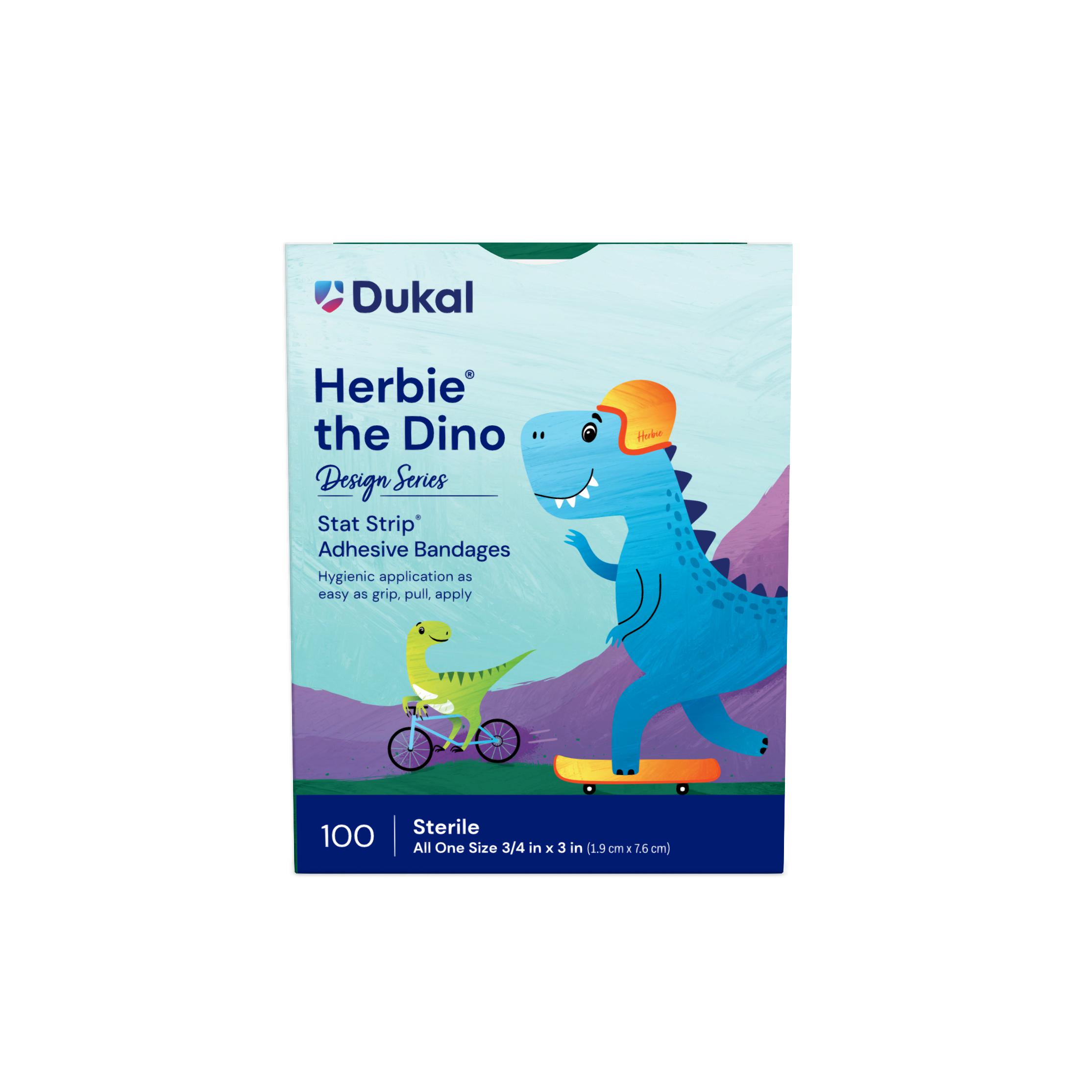 Sterile Design Series Herbie® the Dino Adhesive Bandages with Stat Strip®, 3/4