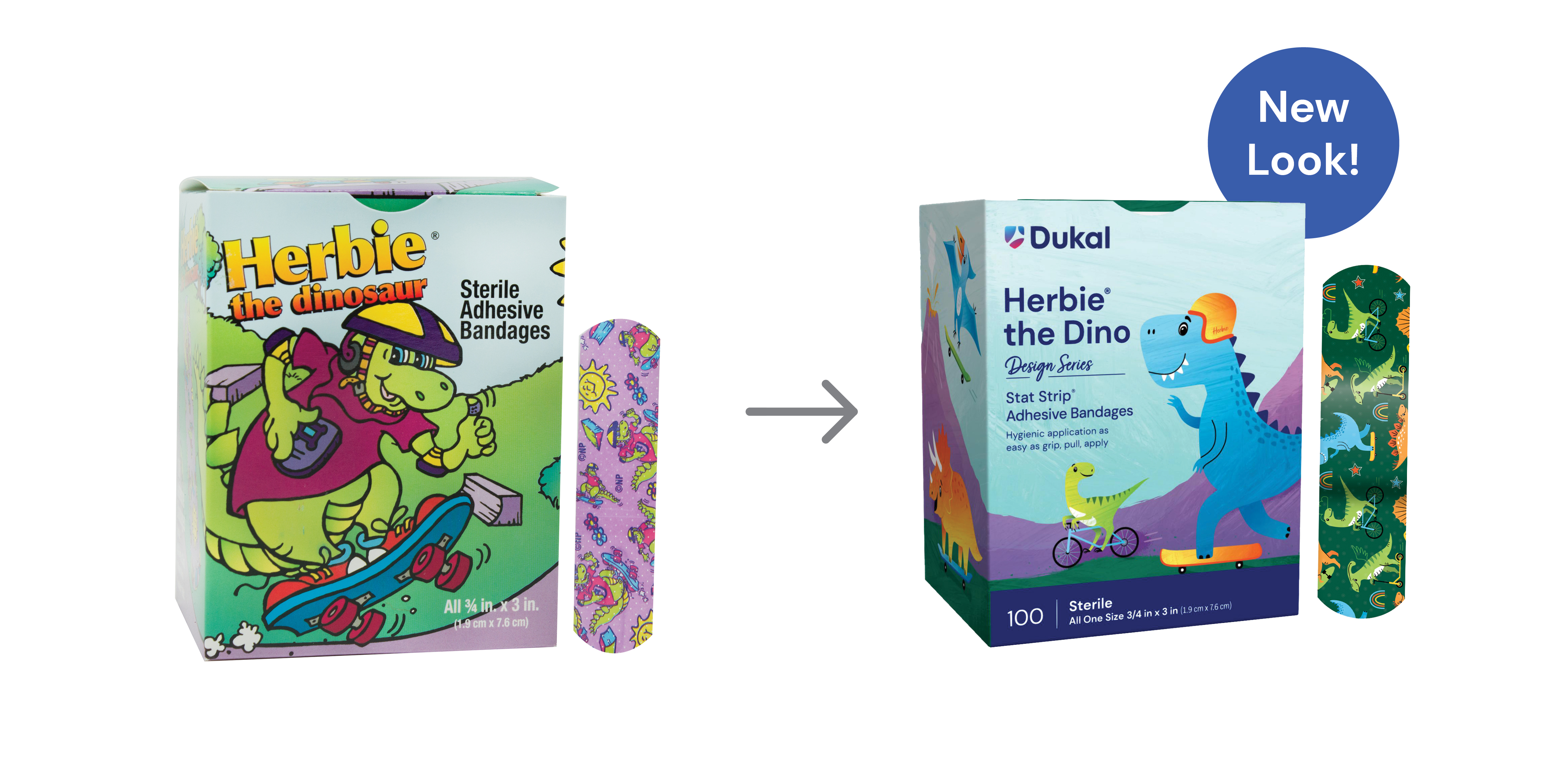Sterile Design Series Herbie® the Dino Adhesive Bandages with Stat Strip®, 3/4