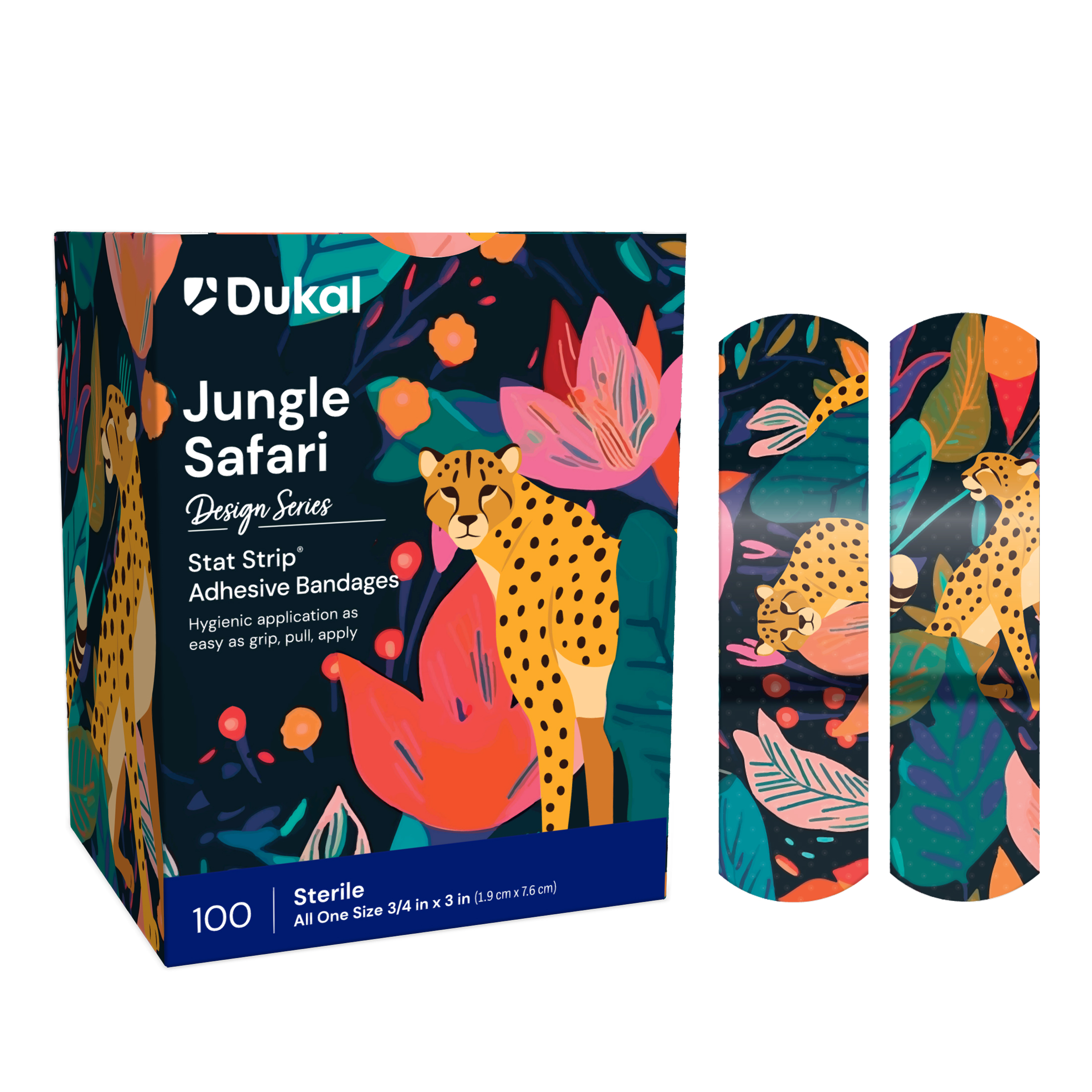 Sterile Design Series Jungle Safari Adhesive Bandages with Stat Strip®, 3/4