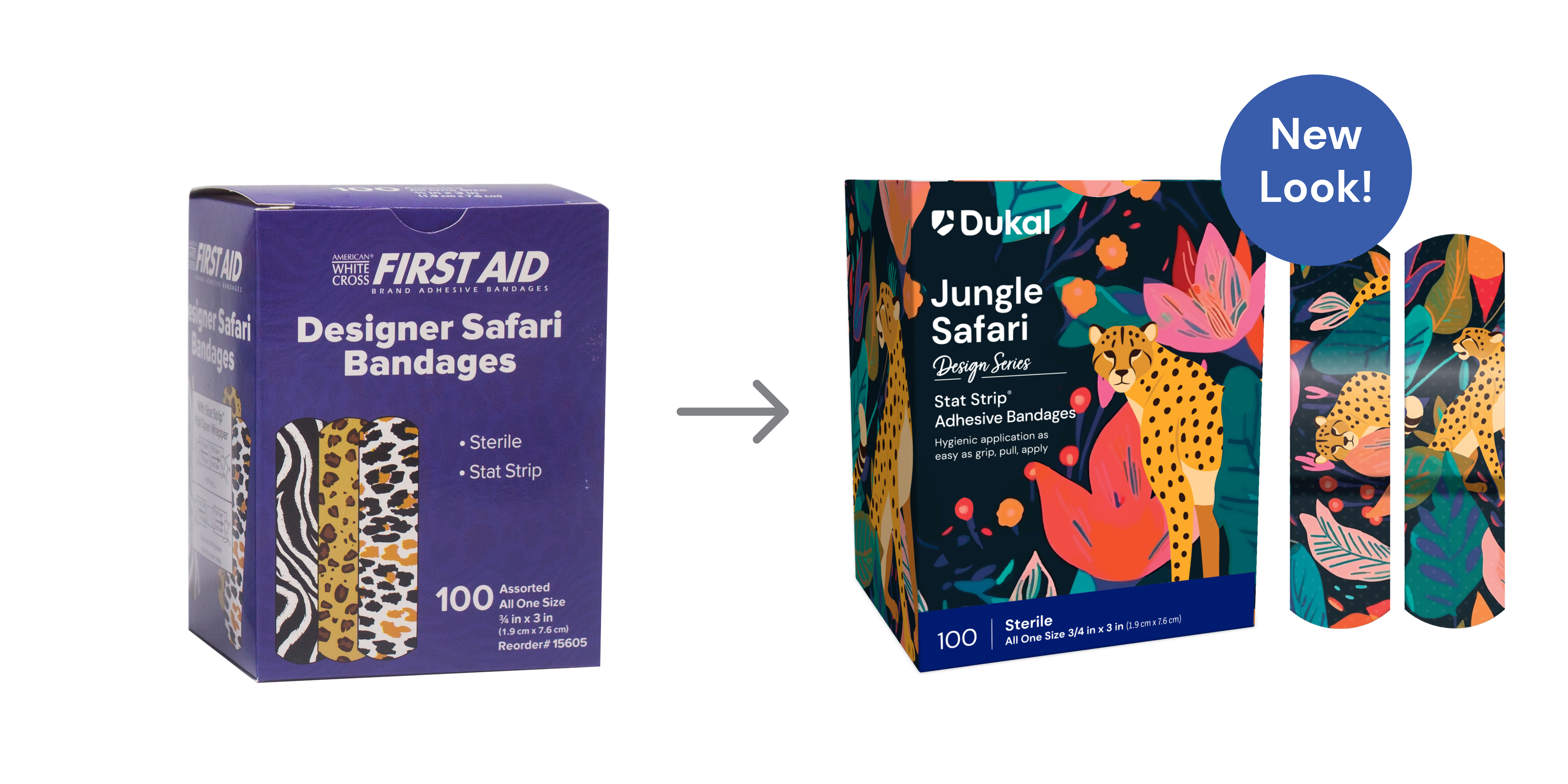 Sterile Design Series Jungle Safari Adhesive Bandages with Stat Strip®, 3/4