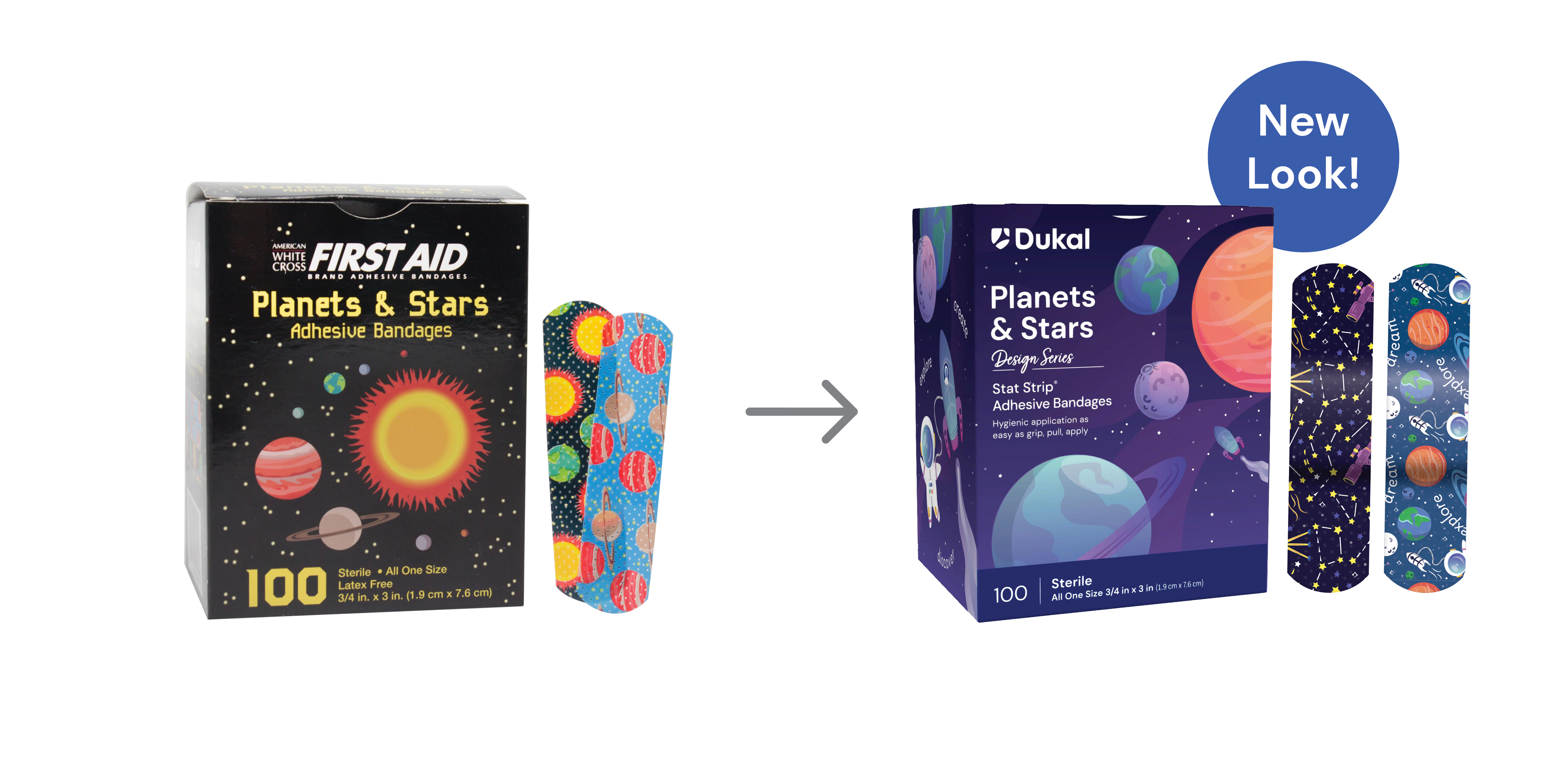 Sterile Design Series Planet and Stars Adhesive Bandages with Stat Strip®, 3/4
