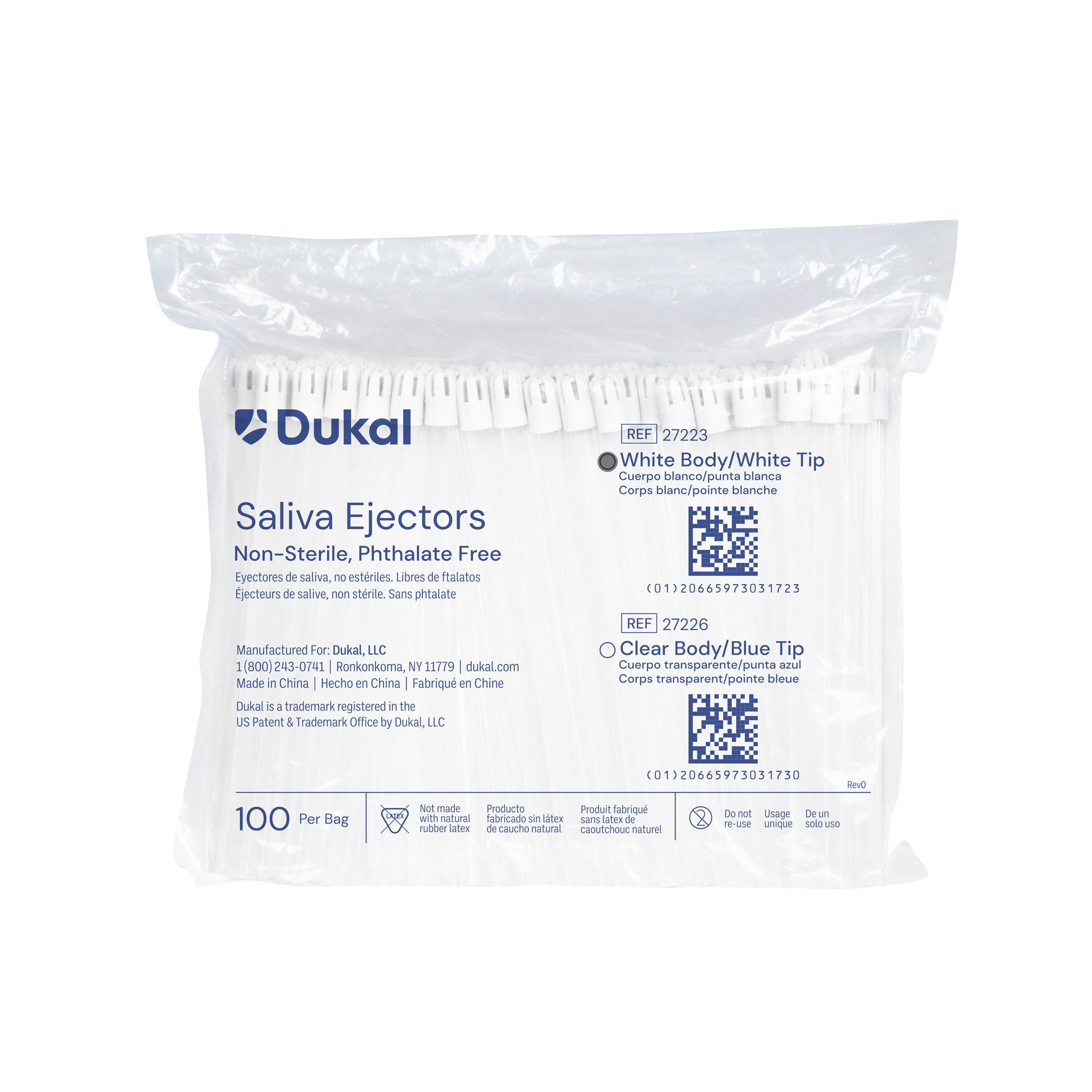 Saliva Ejector, White Body with White Tip
