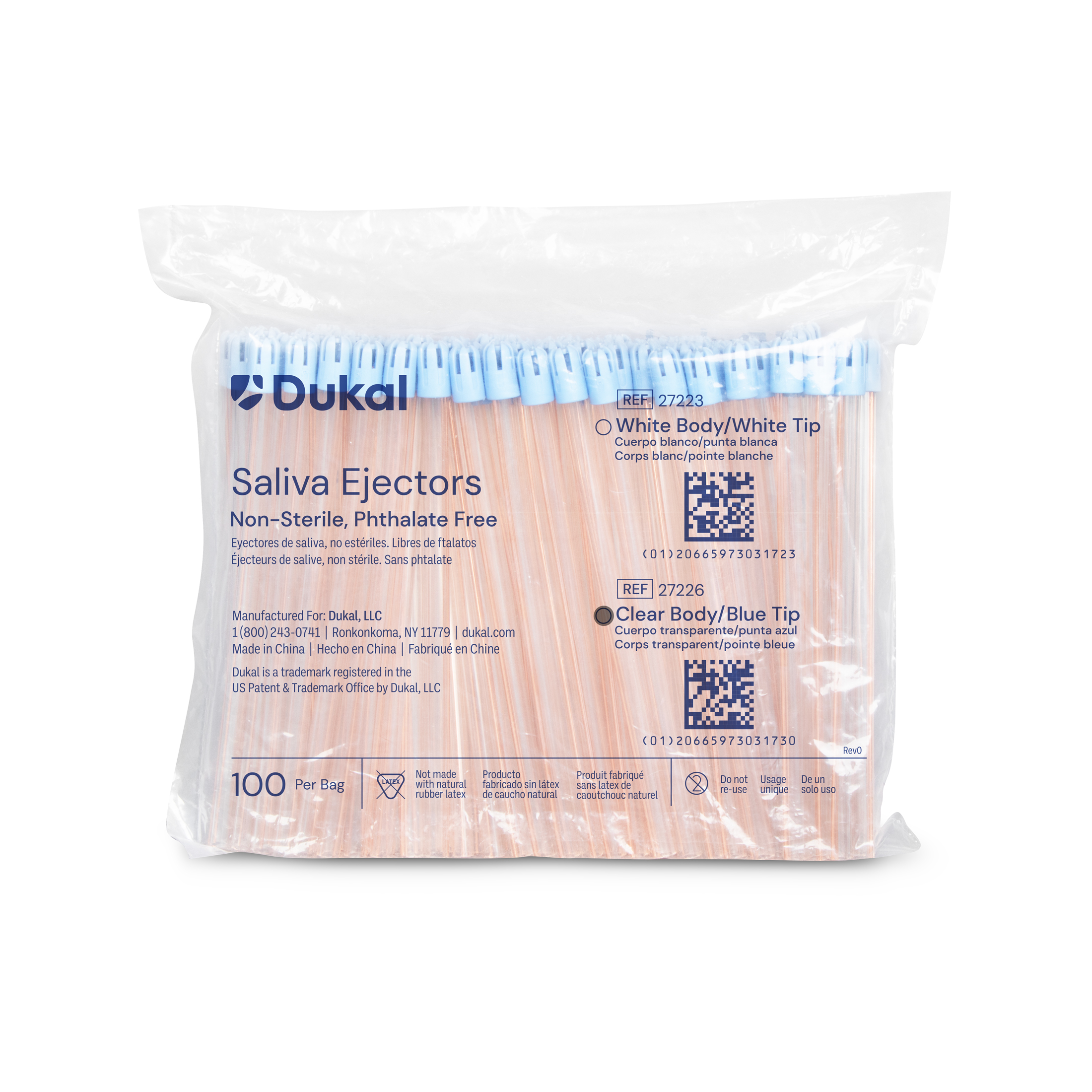 Saliva Ejector, Clear Body with Blue Tip