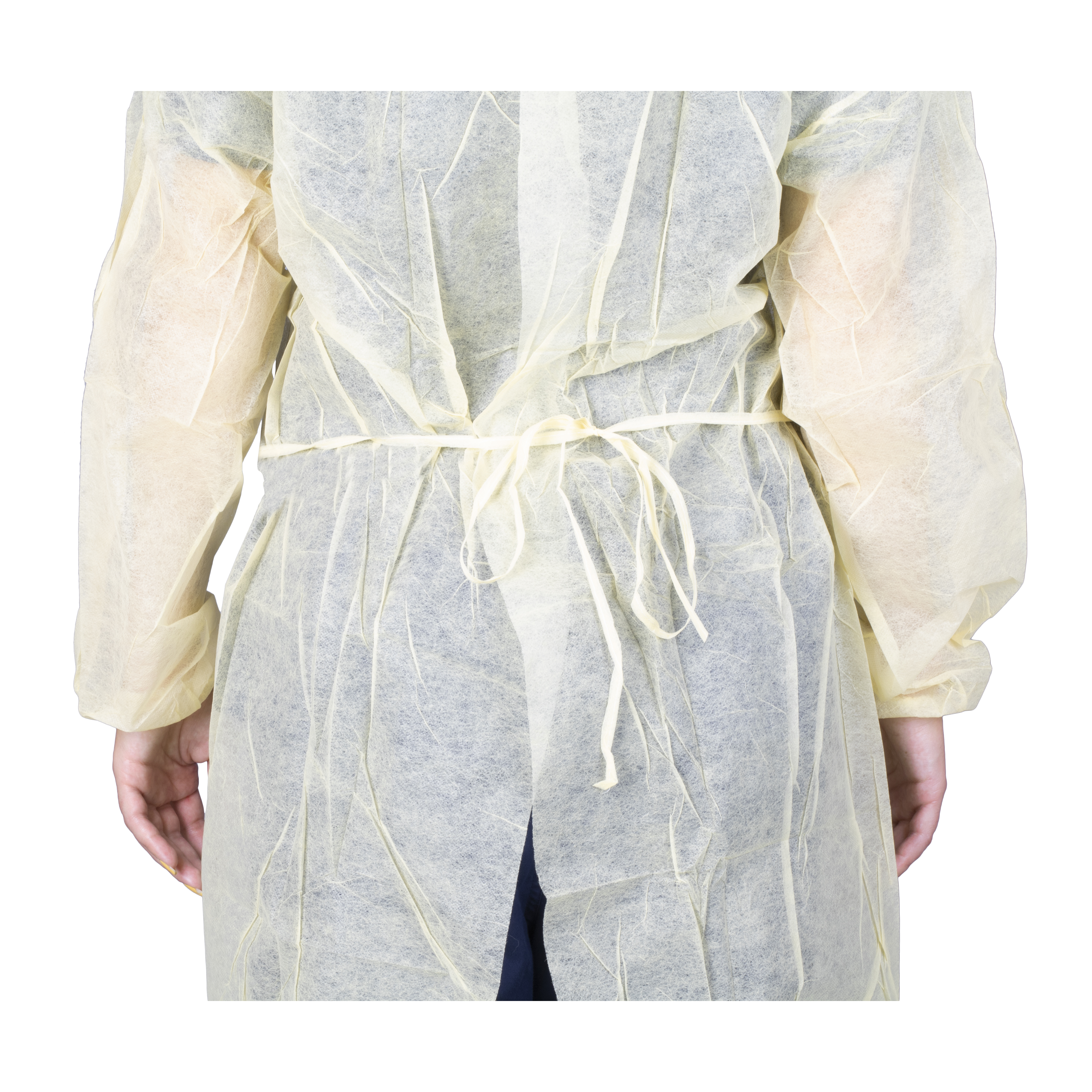 Isolation Gown with Neck Tie and Elastic Cuff, One Size, Yellow