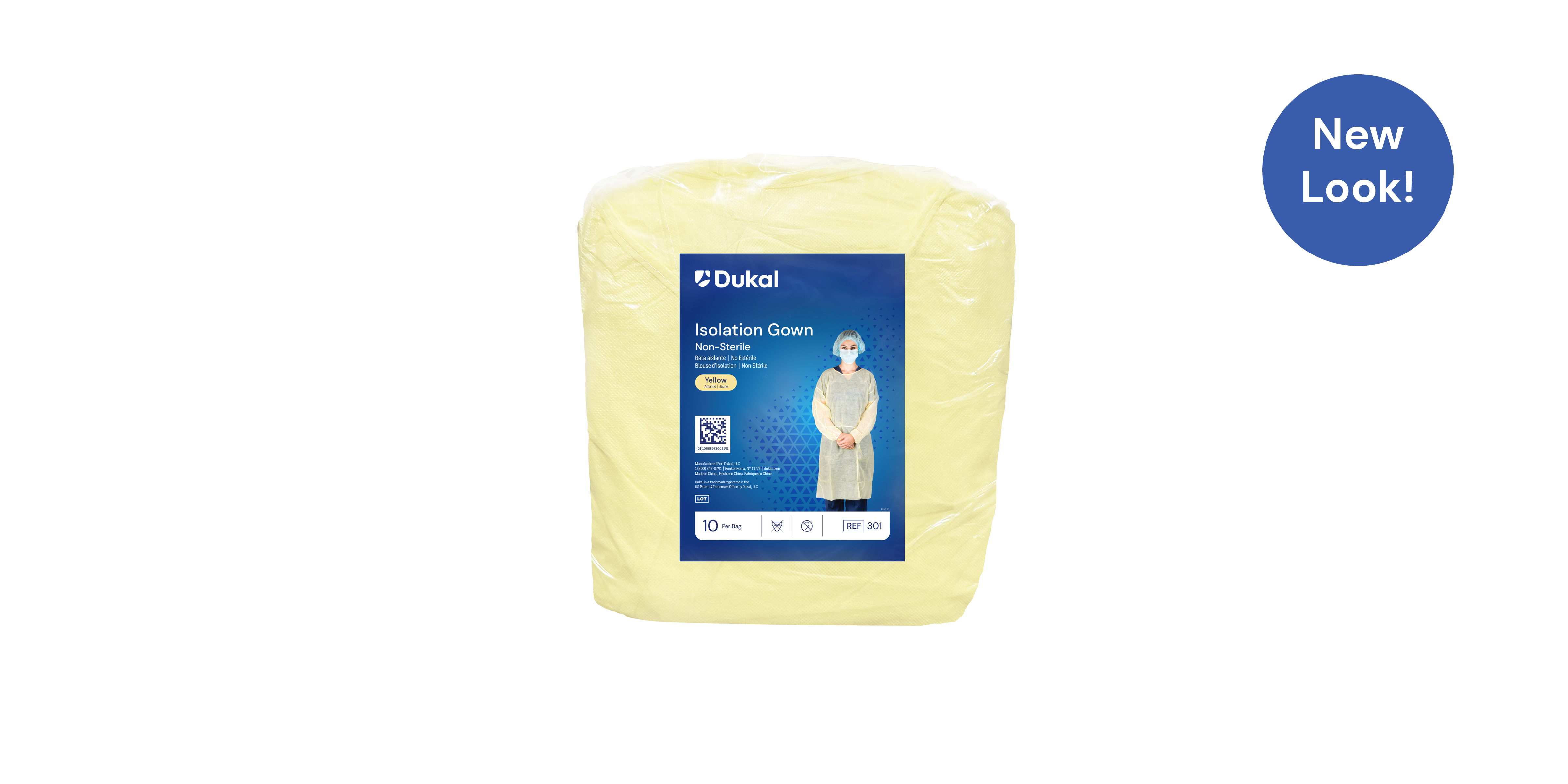 Isolation Gown with Neck Tie and Elastic Cuff, One Size, Yellow