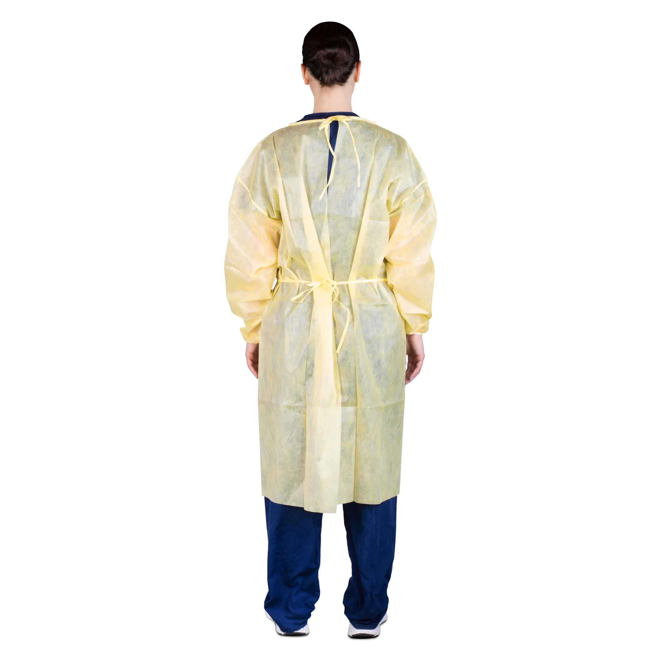Multi-Layer Isolation Gown with Neck Tie and Elastic Cuff, One Size, Yellow