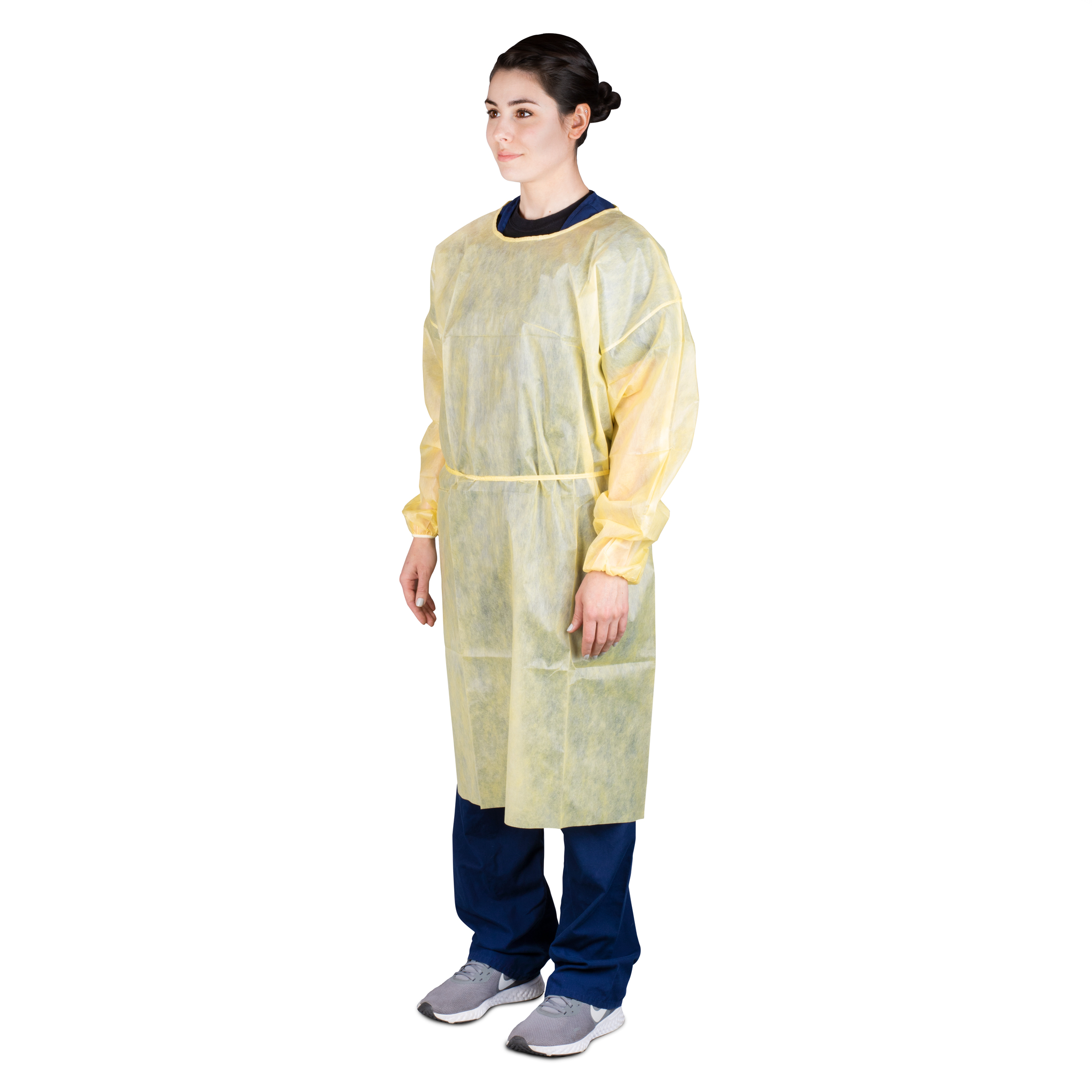 Multi-Layer Isolation Gown with Neck Tie and Elastic Cuff, One Size, Yellow