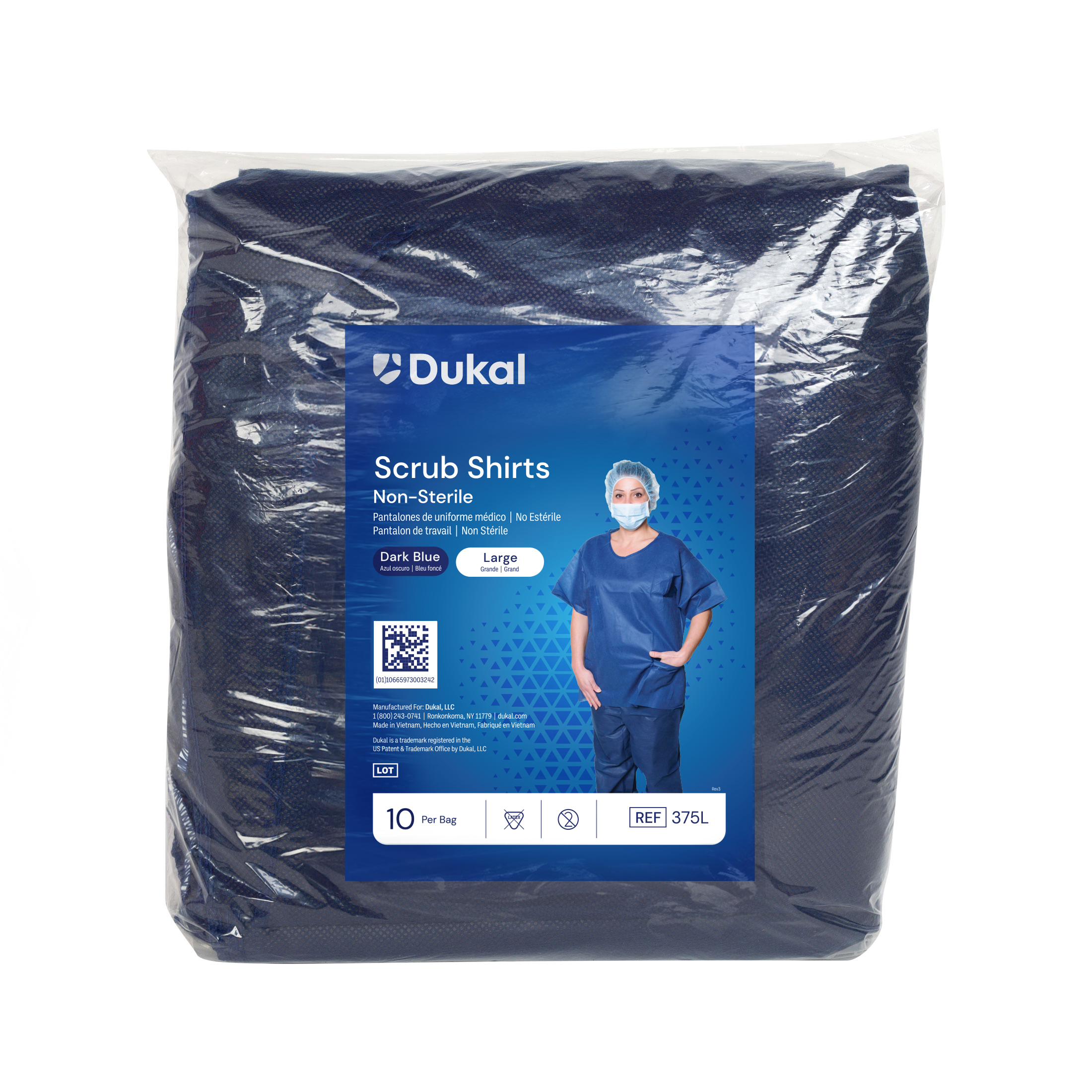 Scrub Shirt, Large, Dark Blue