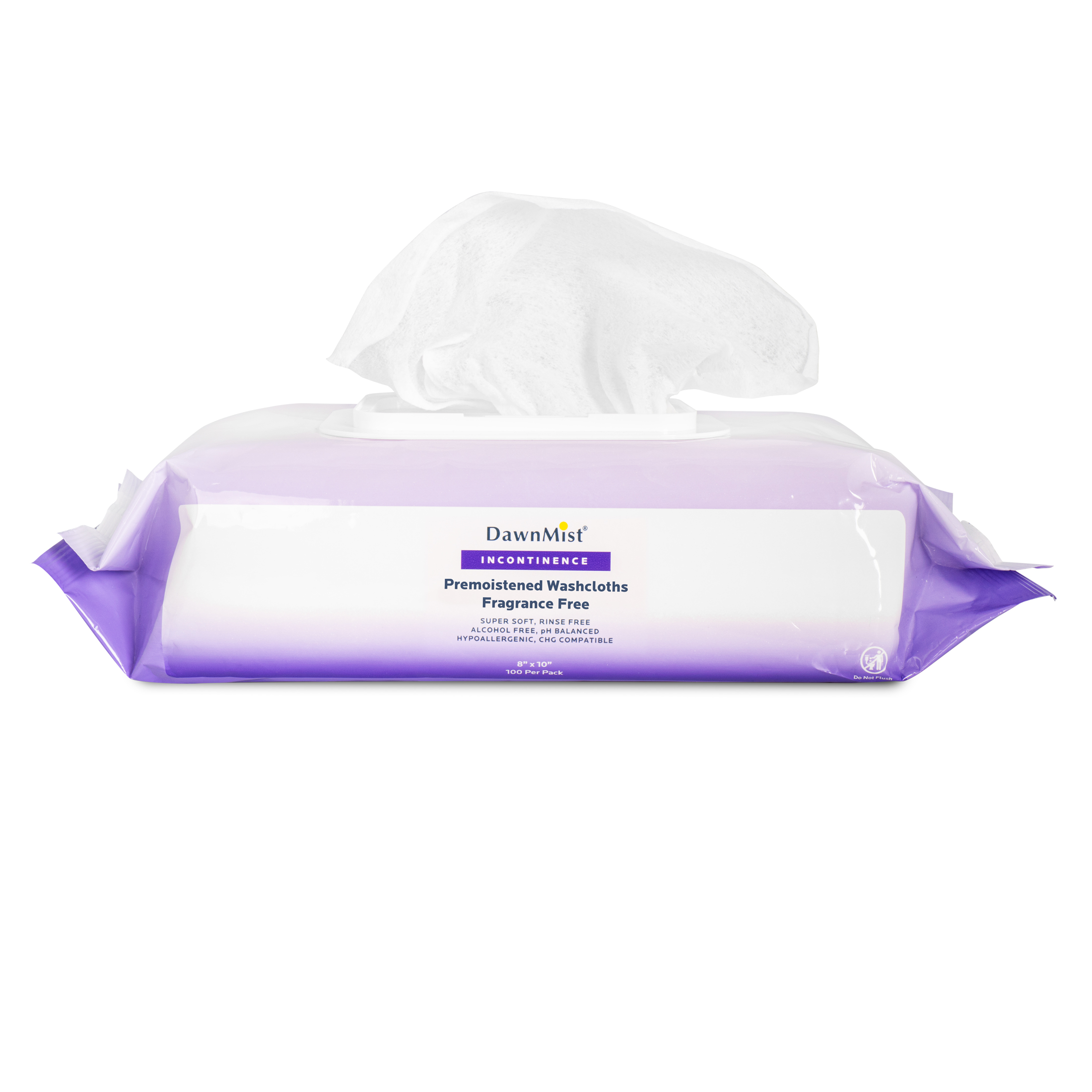 Pre-Moistened Washcloths in Soft Pack with Flip Top Lid,Fragrance Free, 8