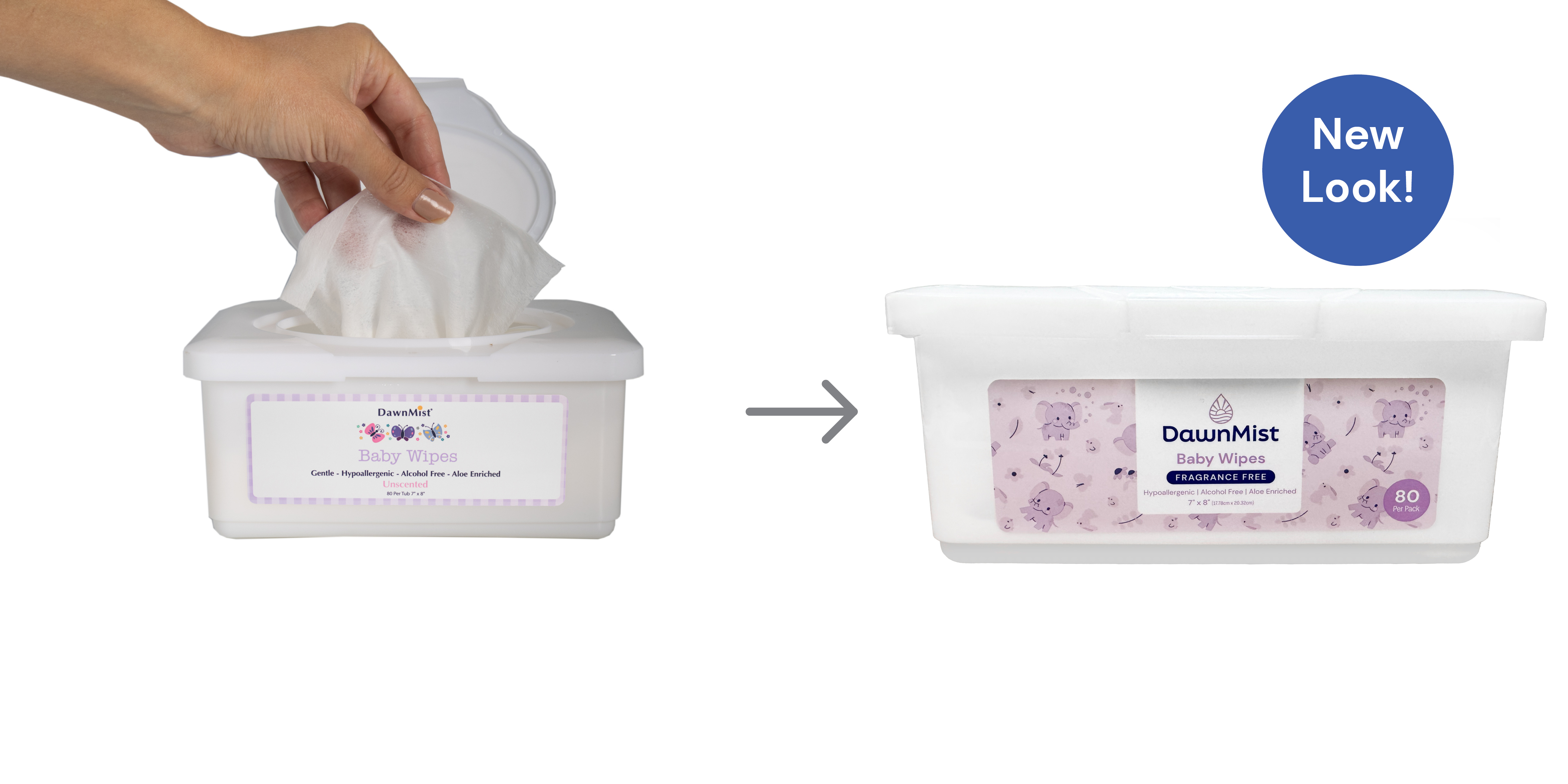 Baby Wipes in Plastic Tub with Flip Top Lid, Unscented, 7