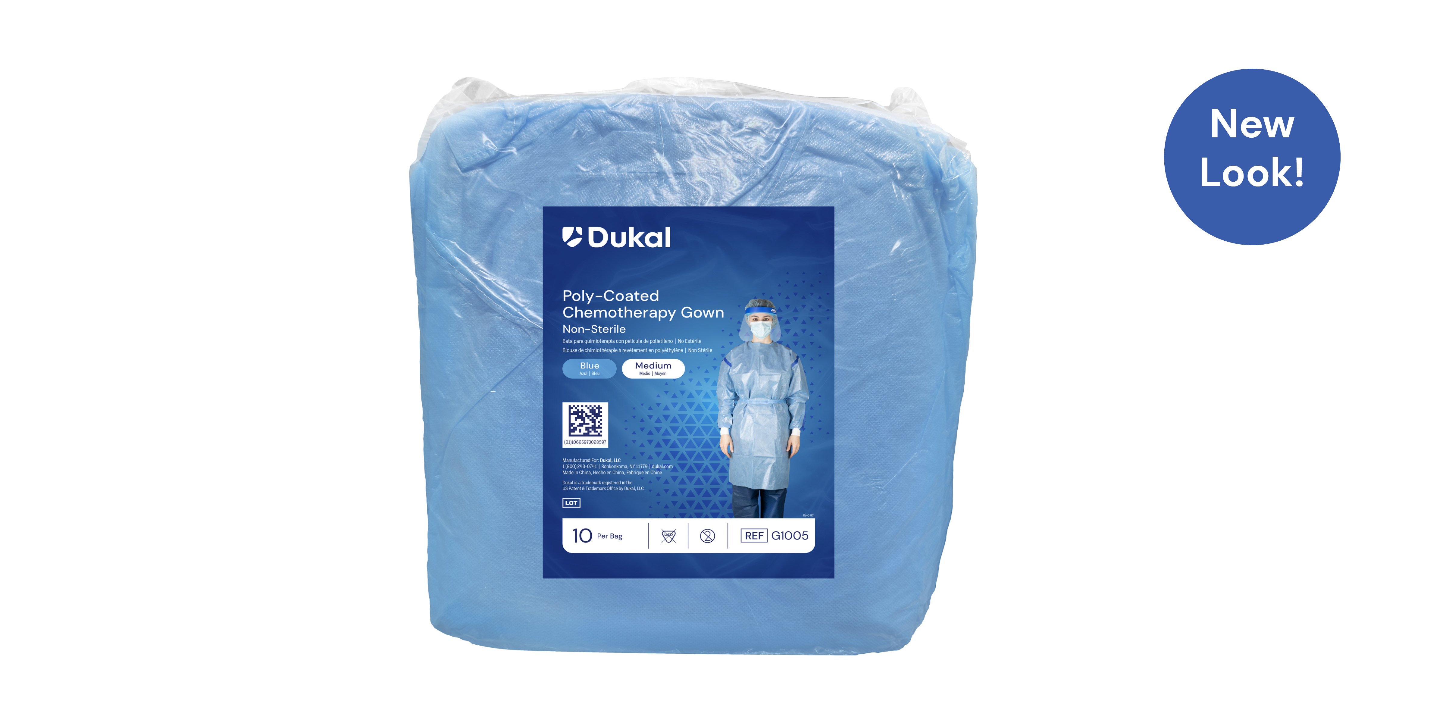 Poly-Coated Chemotherapy Gown, Medium, Blue