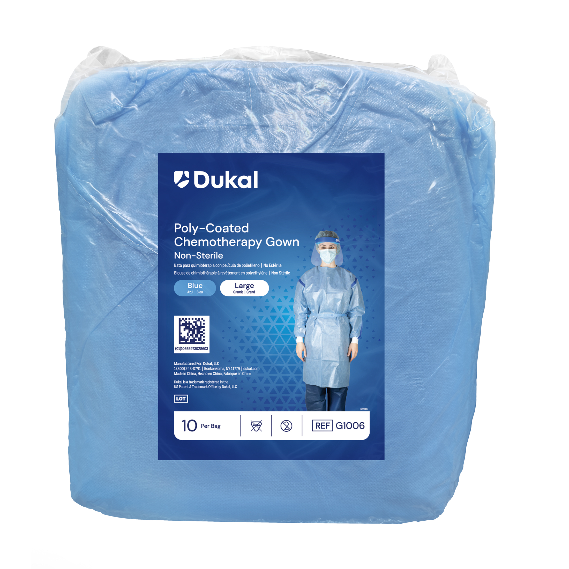 Poly-Coated Chemotherapy Gown, Large, Blue