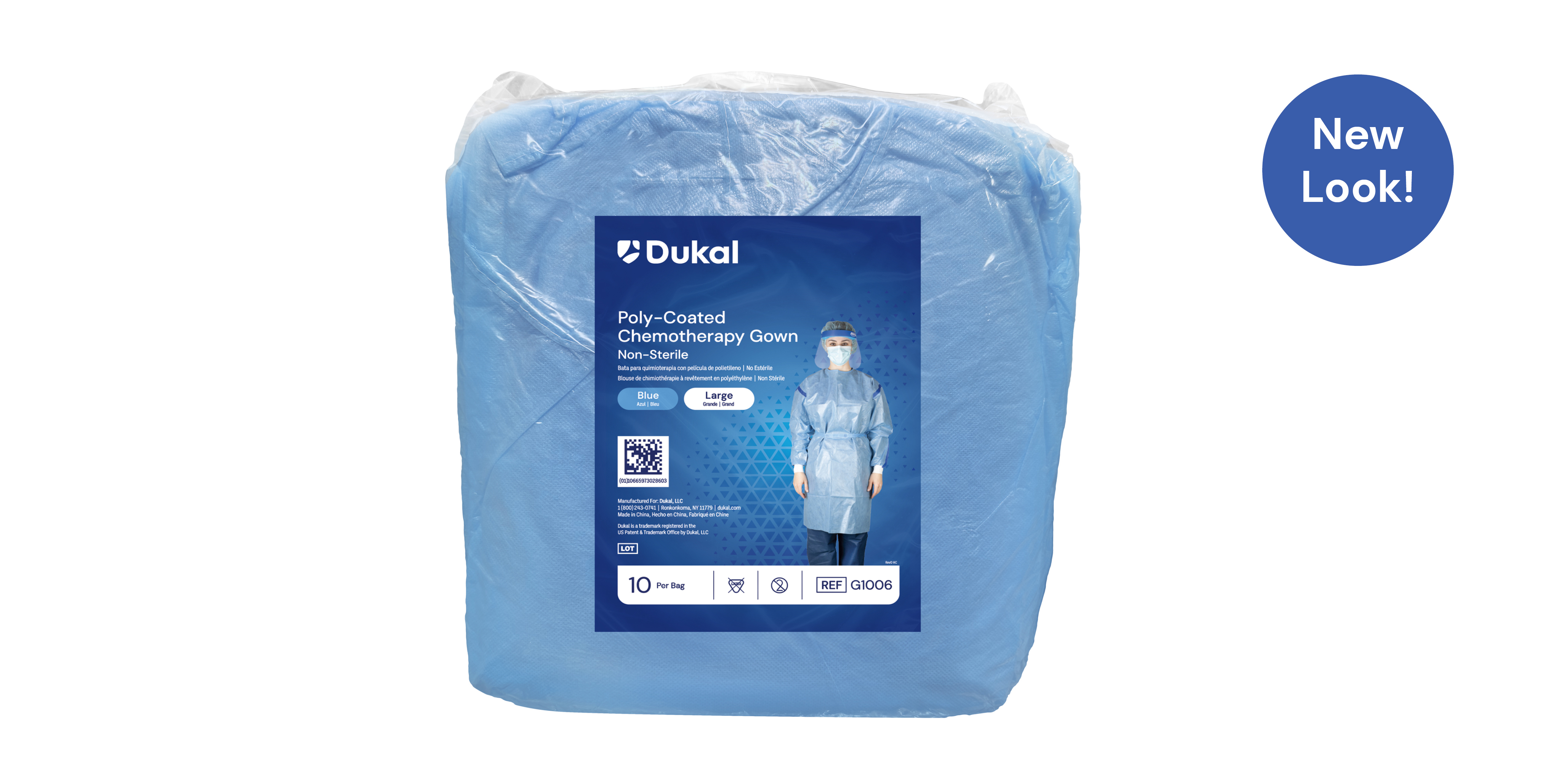 Poly-Coated Chemotherapy Gown, Large, Blue