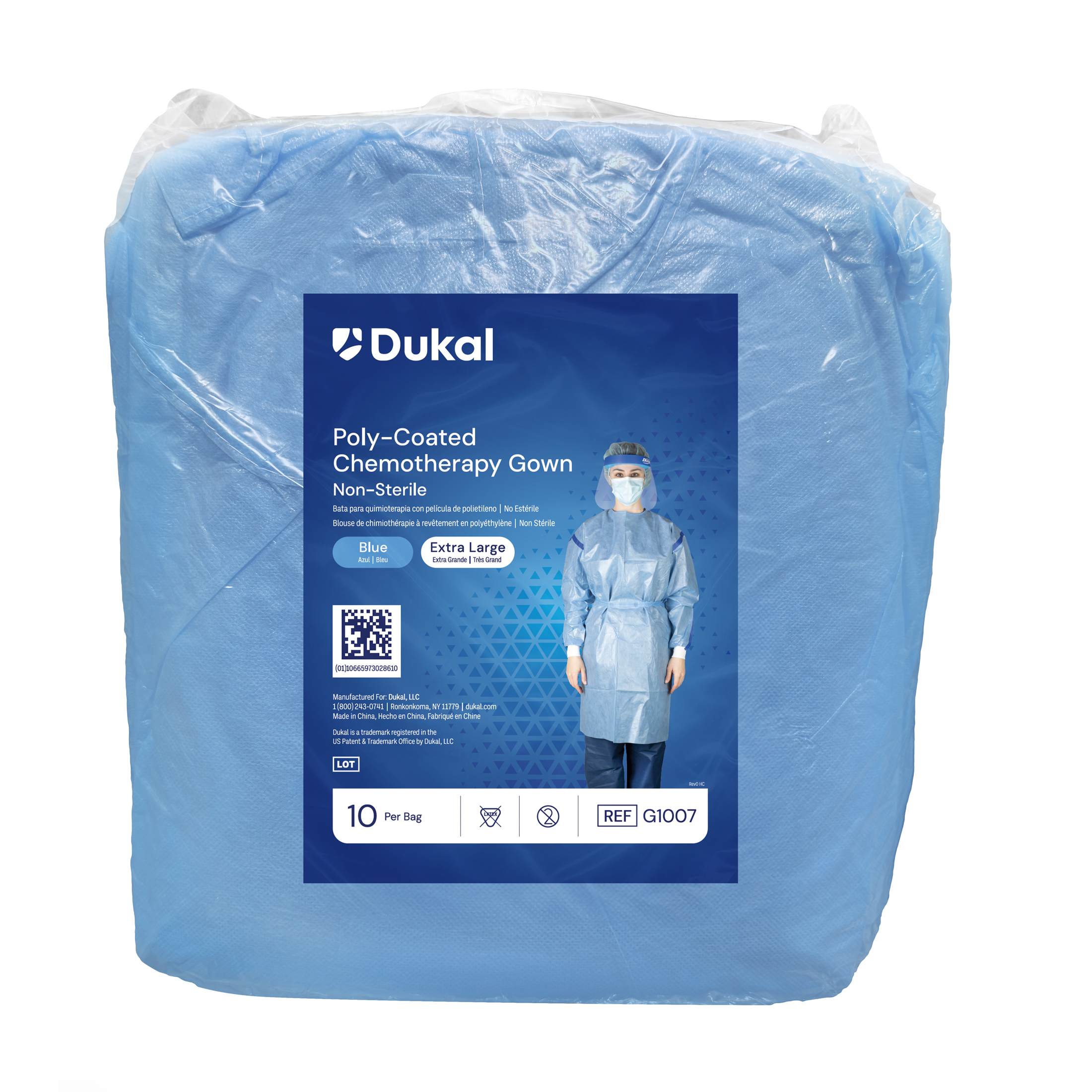 Poly-Coated Chemotherapy Gown, X-Large, Blue