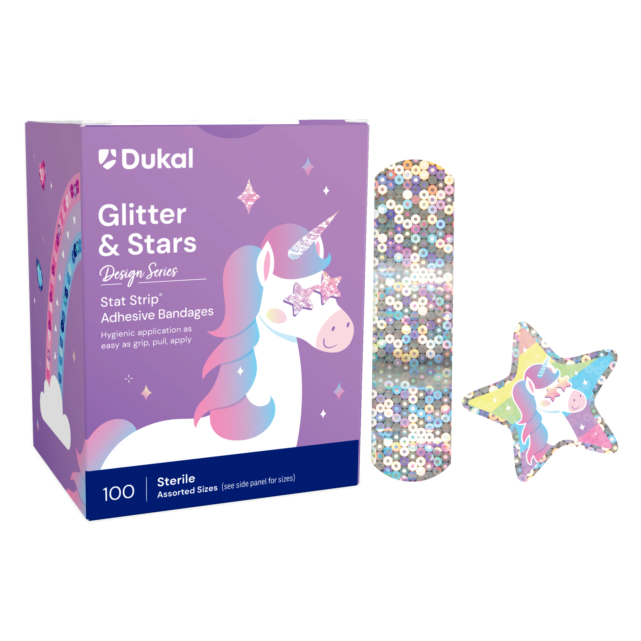 Sterile Design Series Glitter & Stars Adhesive Bandages with Stat Strip®, 3/4
